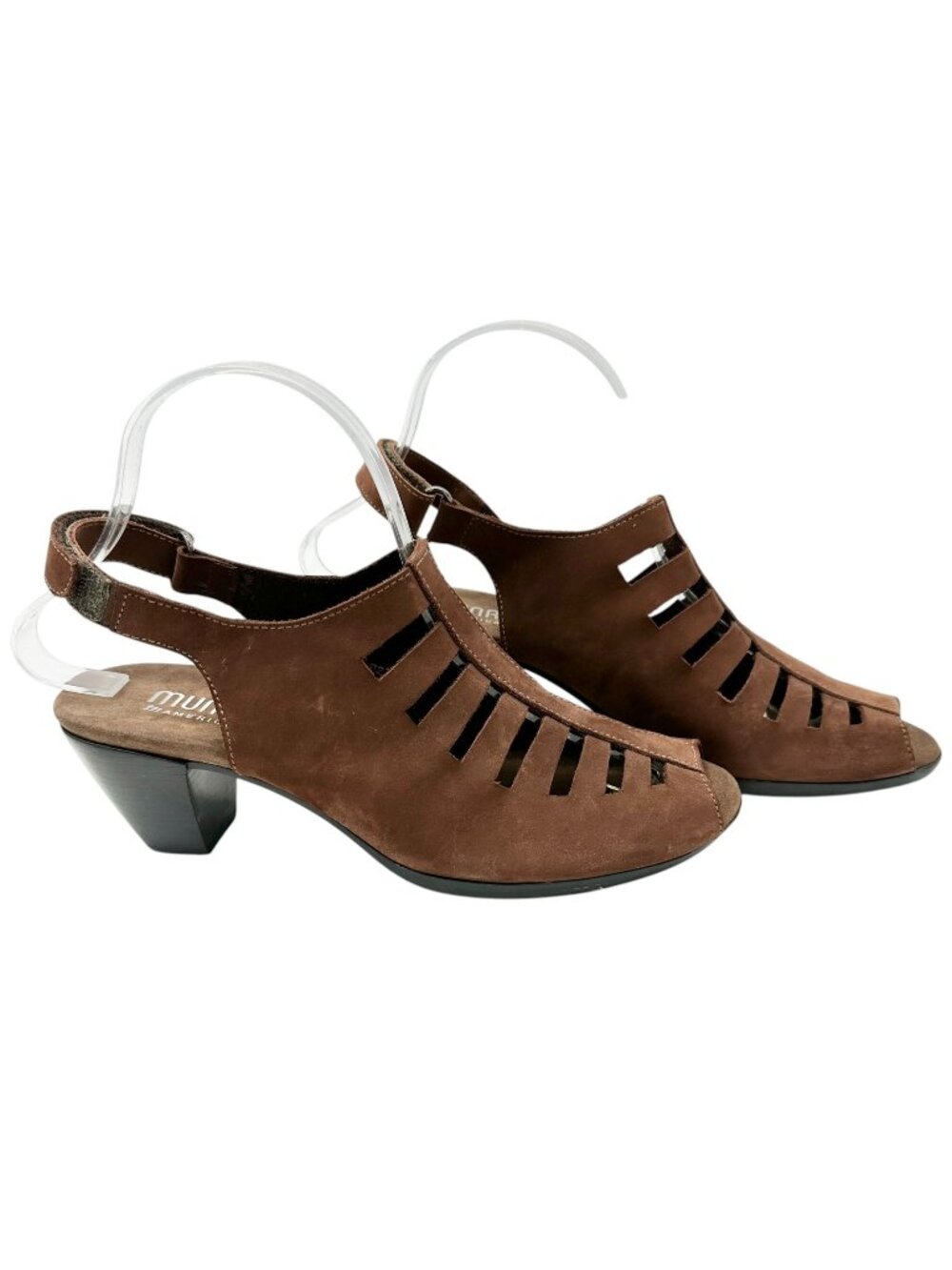Munro American Slingback Sandals Womens 8.5N Brown Suede Cutout Design 2" Heel